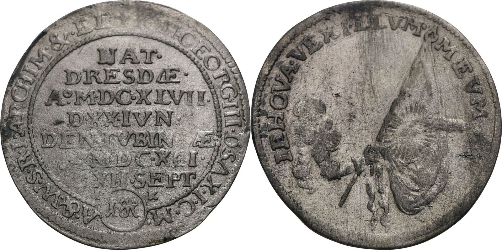 Sachsen 1 24 Taler Groschen IK Dresden 1691 Johann Georg III 1680