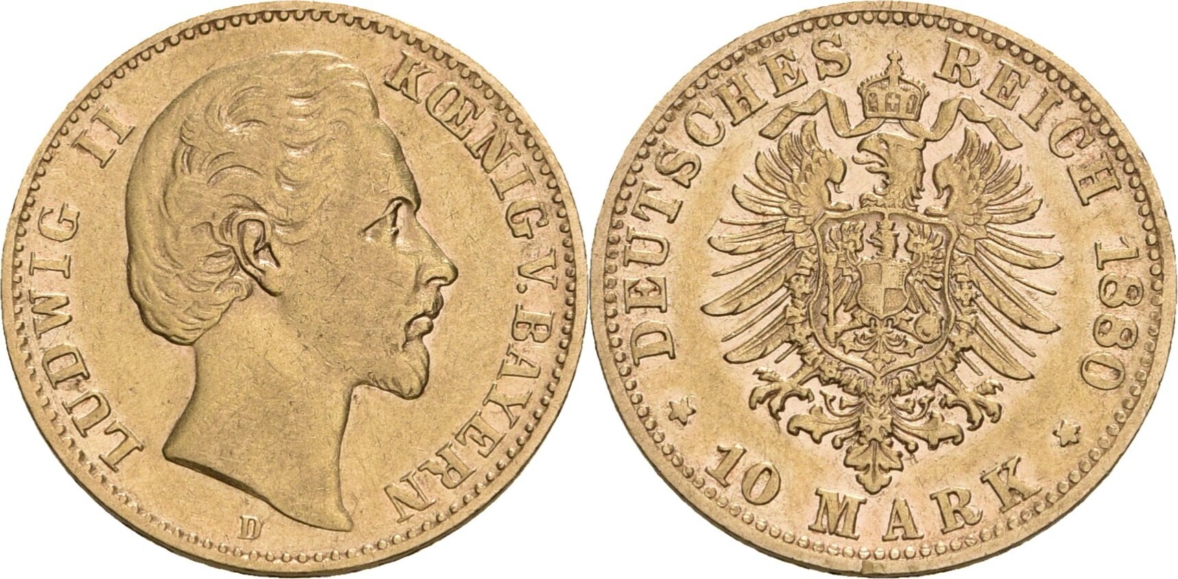 Bayern 10 Mark D München 1880 Ludwig II 1864 1886 ss kl Randfehler