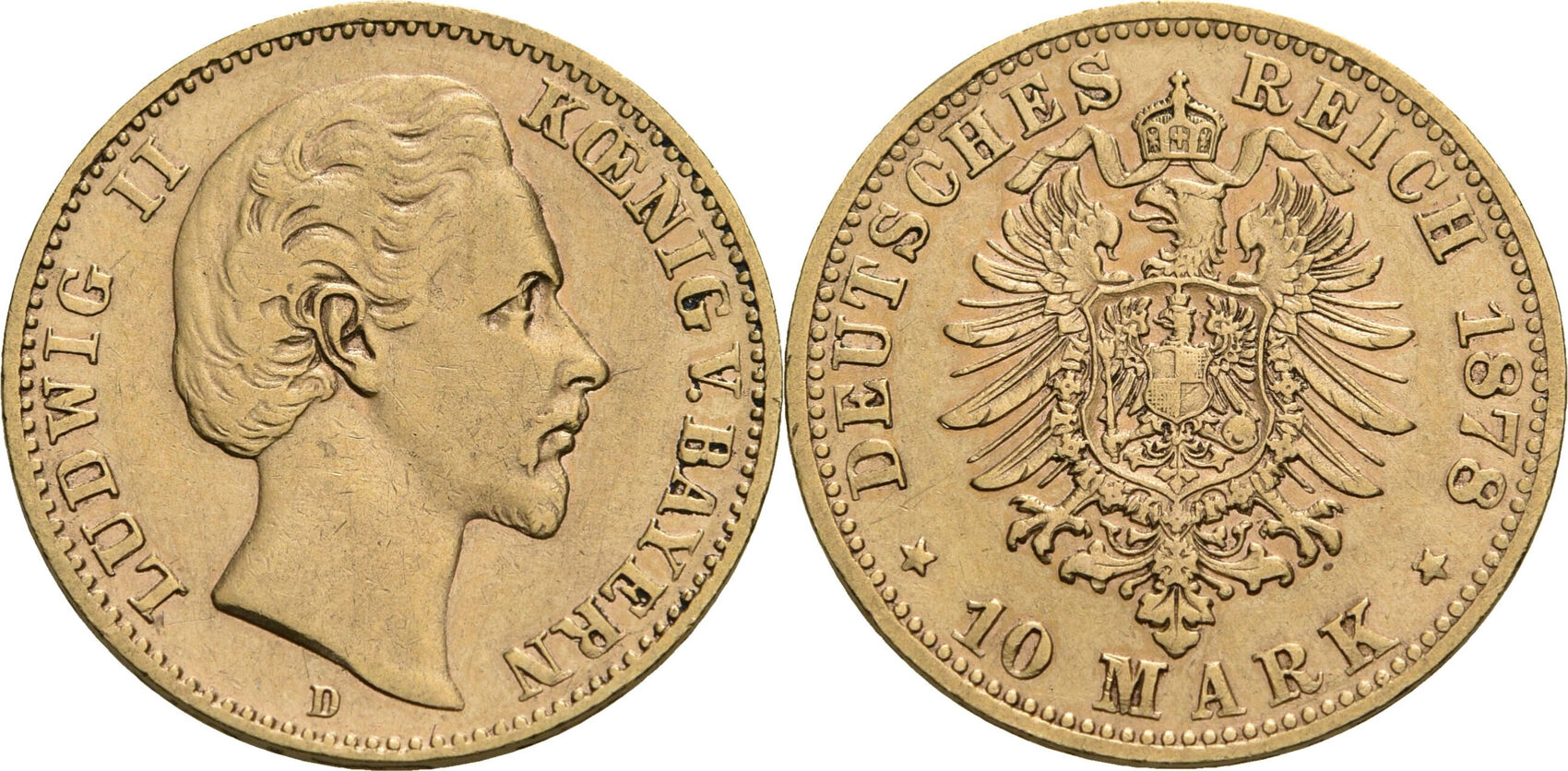 Bayern 10 Mark D München 1878 Ludwig II 1864 1886 ss min berieben