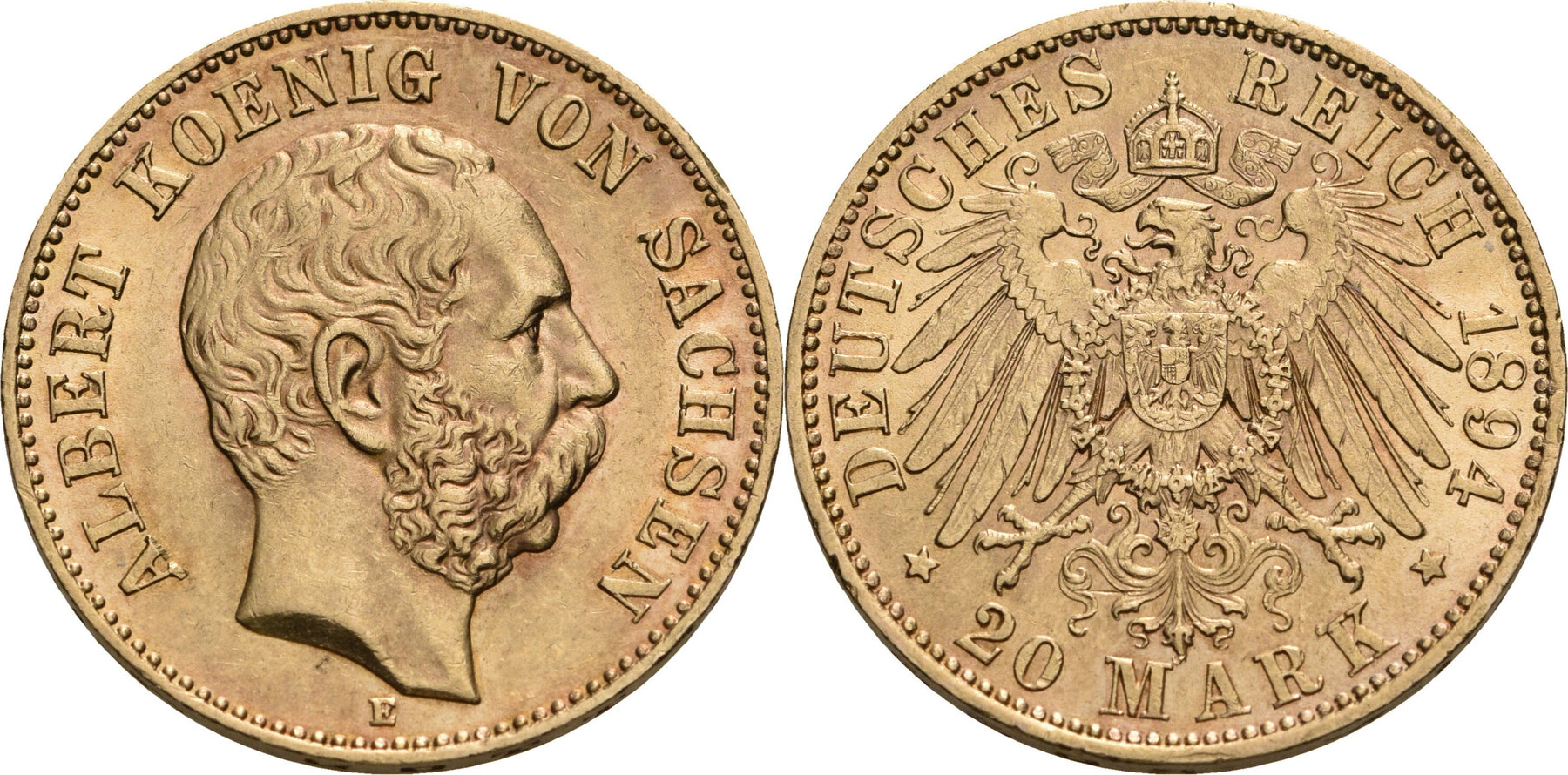 Sachsen 20 Mark E Muldenhütten 1894 Albert 1873 1902 vz MA Shops