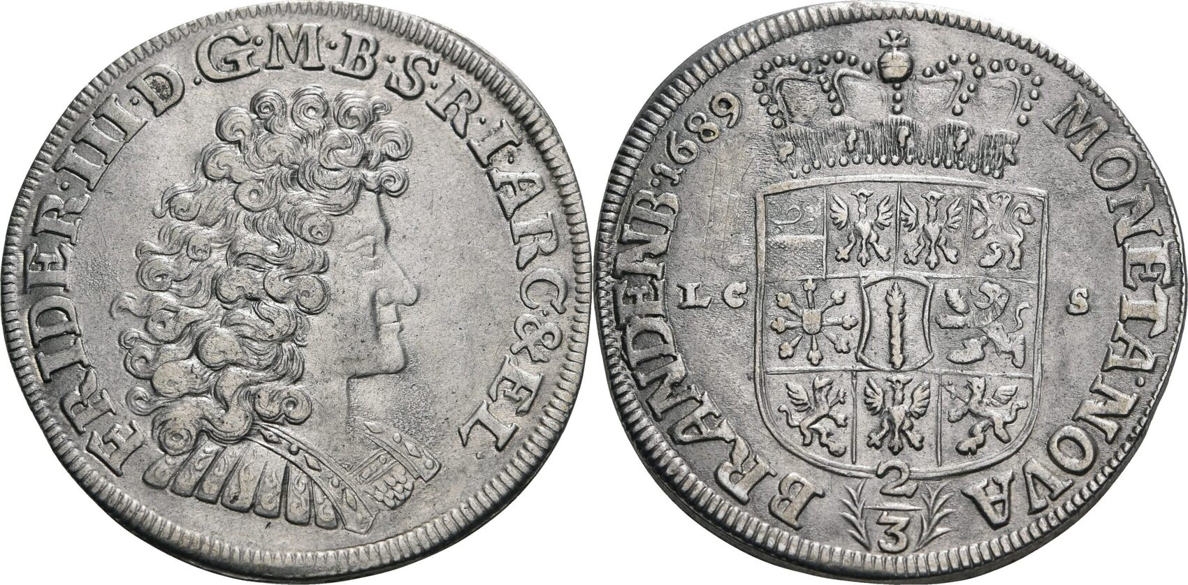 Brandenburg Preußen 2 3 Taler LCS Berlin 1689 Friedrich III 1688