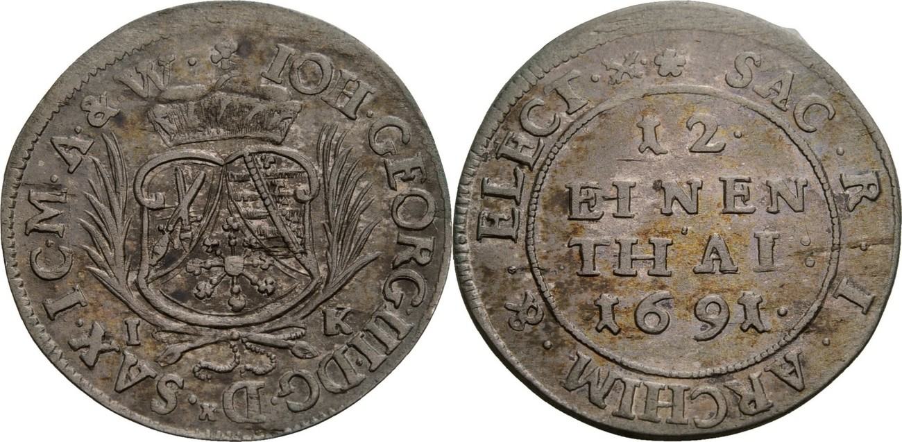 Sachsen 1 12 Taler IK Dresden 1691 Johann Georg III 1680 1691 Ss