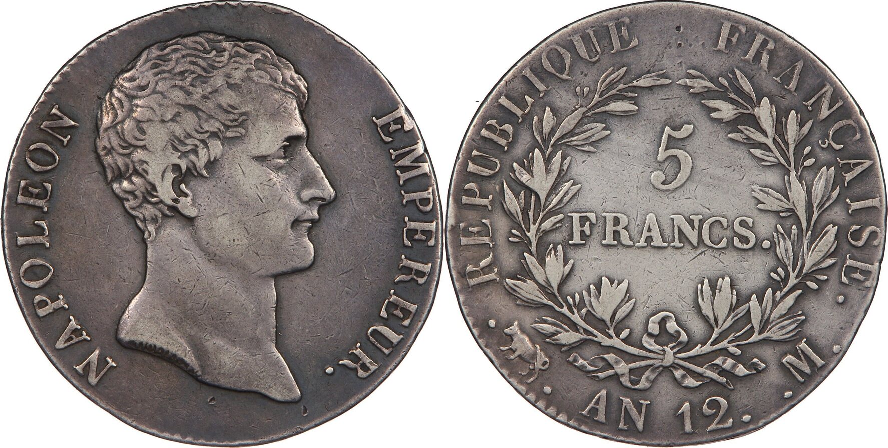 France 5 Francs Napoléon Empereur Type intermédiaire AN12 Toulouse