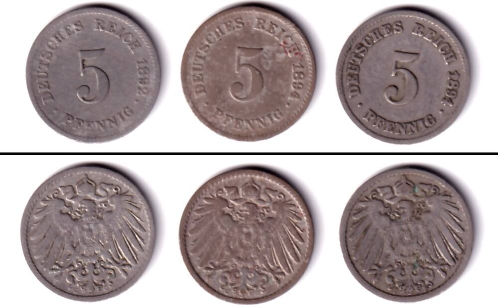 Deutsches Kaiserreich 5 Pfennige Lot DEUTSCHES REICH 3x 5 Pfennig J