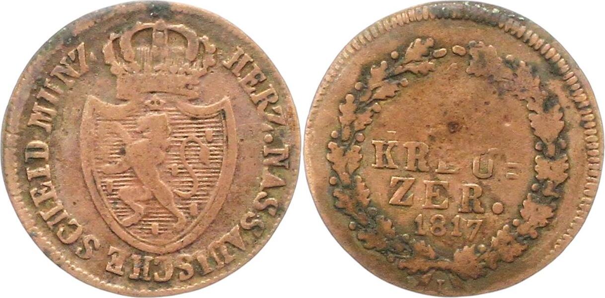 Nassau 1 4 Kreuzer 1817 L Wilhelm 1816 1839 Zeitgenösisch bearbeitete