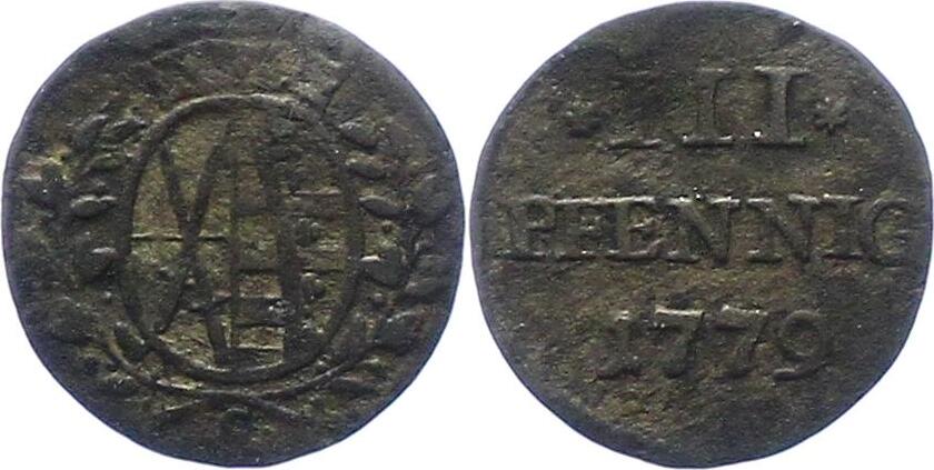 Sachsen Albertinische Linie 3 Pfennig 1779 C Friedrich August III 1763