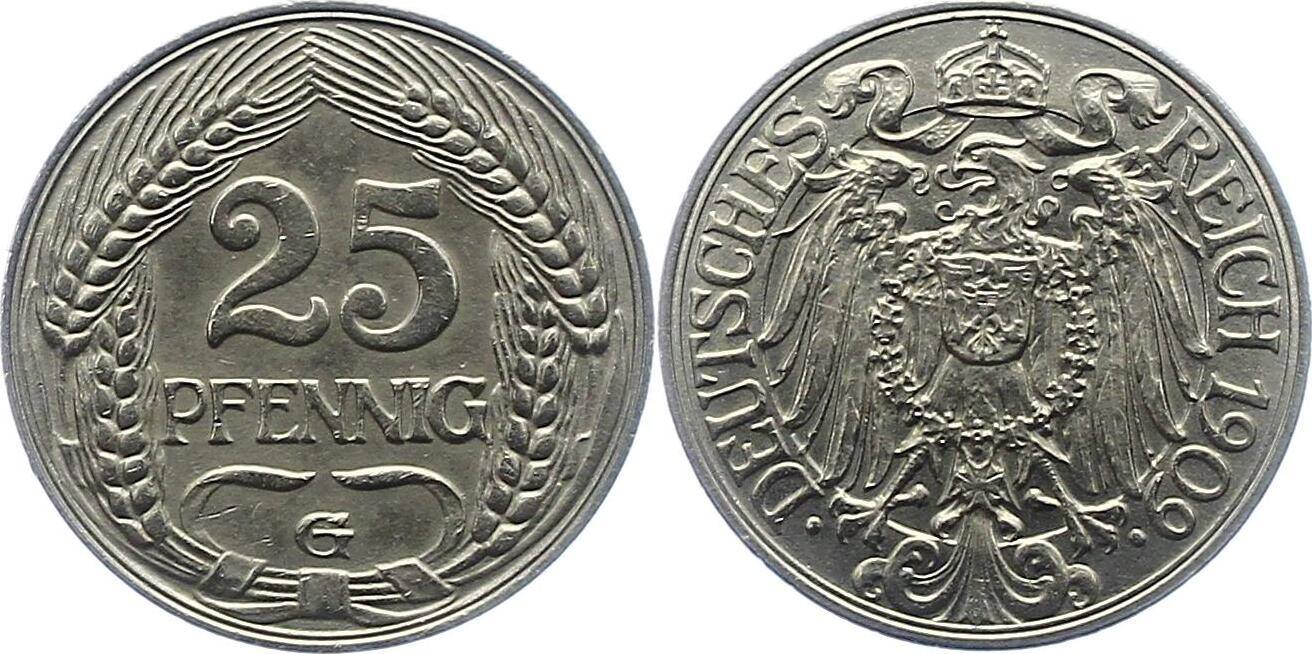 Kleinmünzen 25 Pfennig 1909 G Sehr schön MA Shops