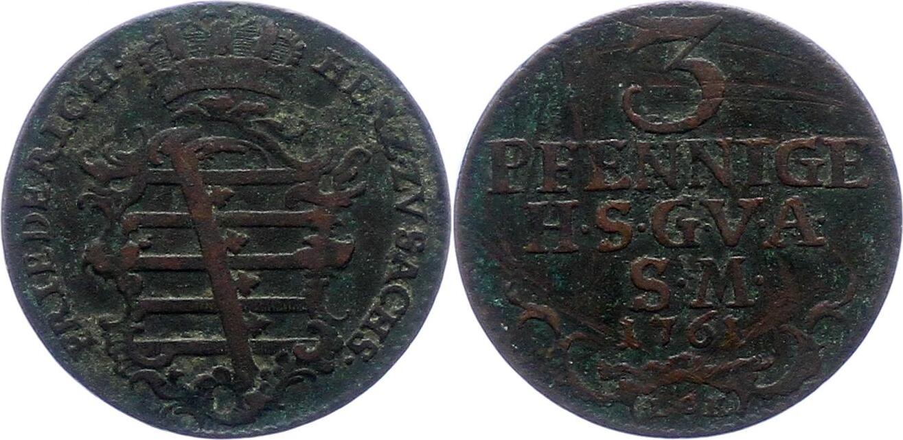 Sachsen Gotha Altenburg Cu 3 Pfennig 1761 Friedrich III 1732 1772