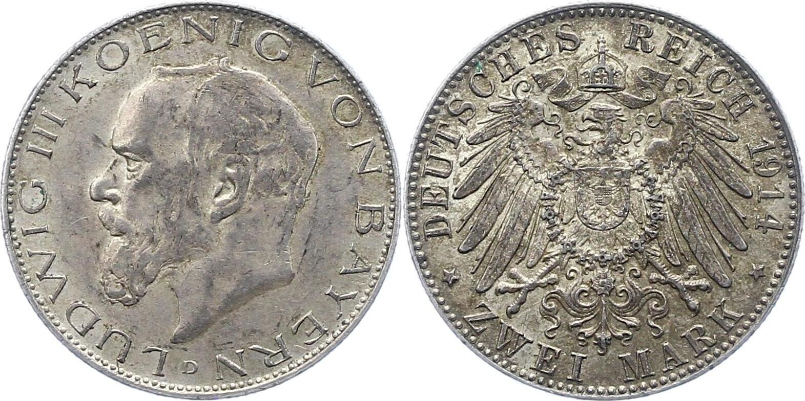 Bayern 2 Mark 1914 D Ludwig III 1913 1918 Schöne Patina Vorzüglich