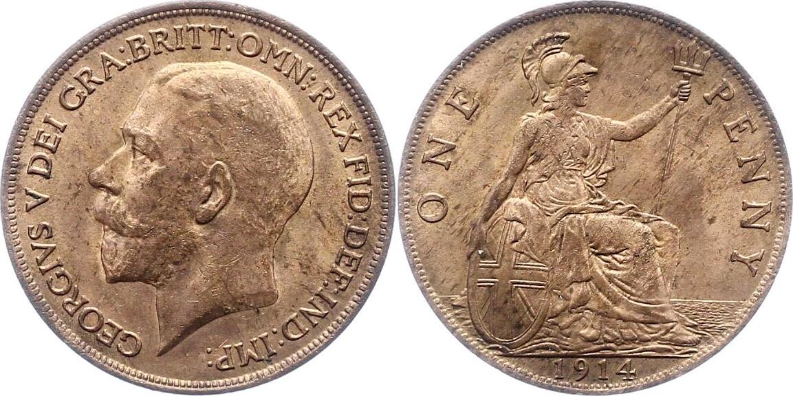 Großbritannien Penny 1914 George V 1910 1936 Vorzüglich