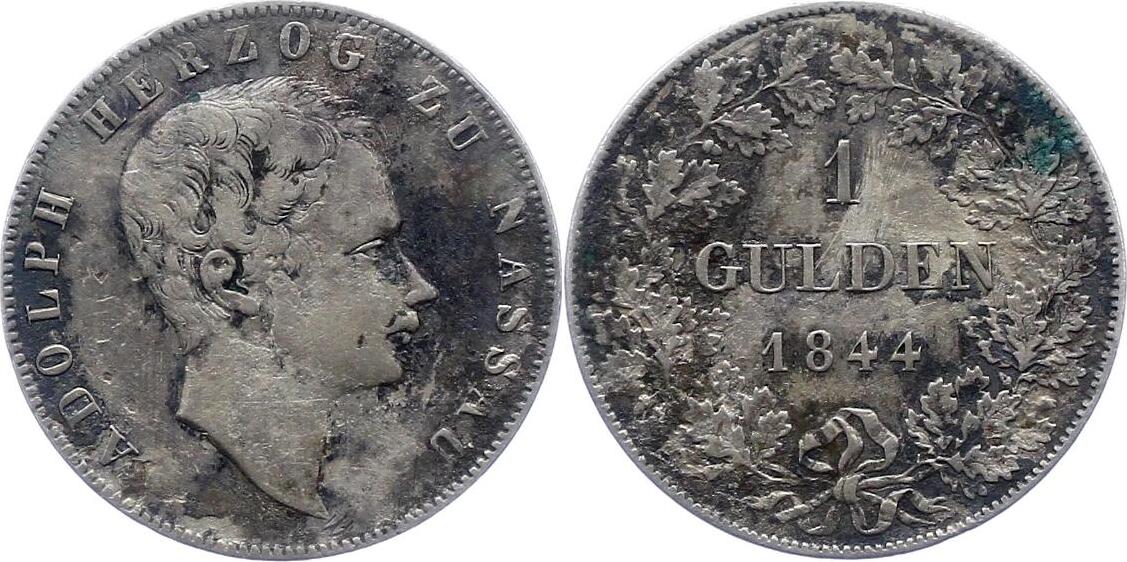 Nassau Gulden 1844 Adolph 1839 1866 Henkelspur korrodiert schön