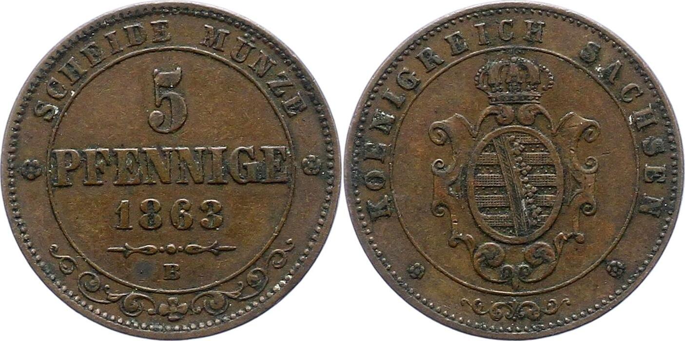 Sachsen Albertinische Linie 5 Pfennig 1863 B Johann 1854 1873 Sehr