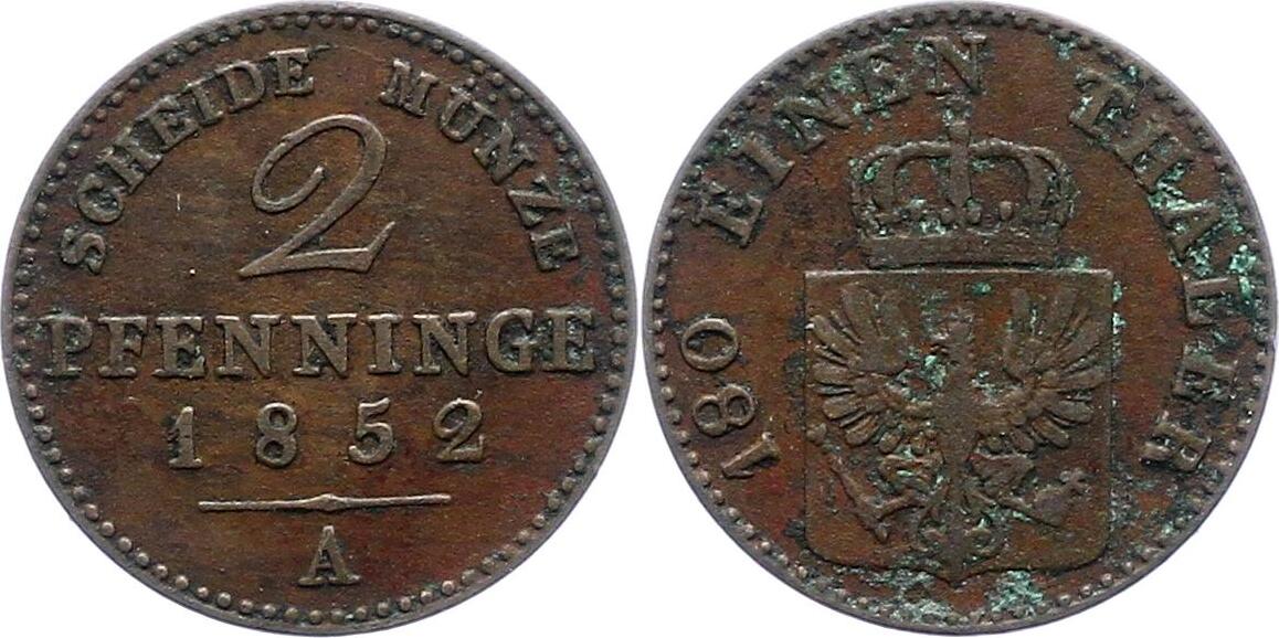 Brandenburg Preußen 2 Pfennig 1852 A Friedrich Wilhelm IV 1840 1861