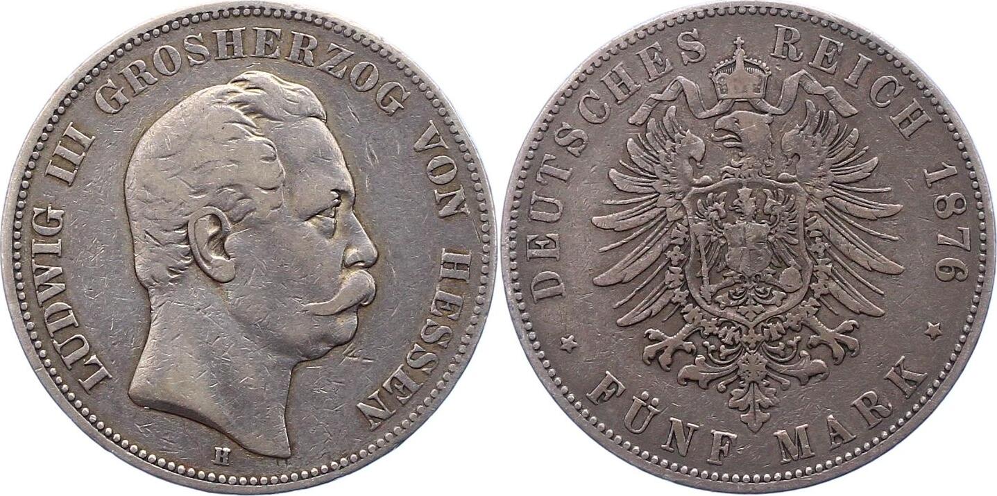 Hessen 5 Mark 1876 H Ludwig III 1848 1877 Schön sehr schön MA Shops