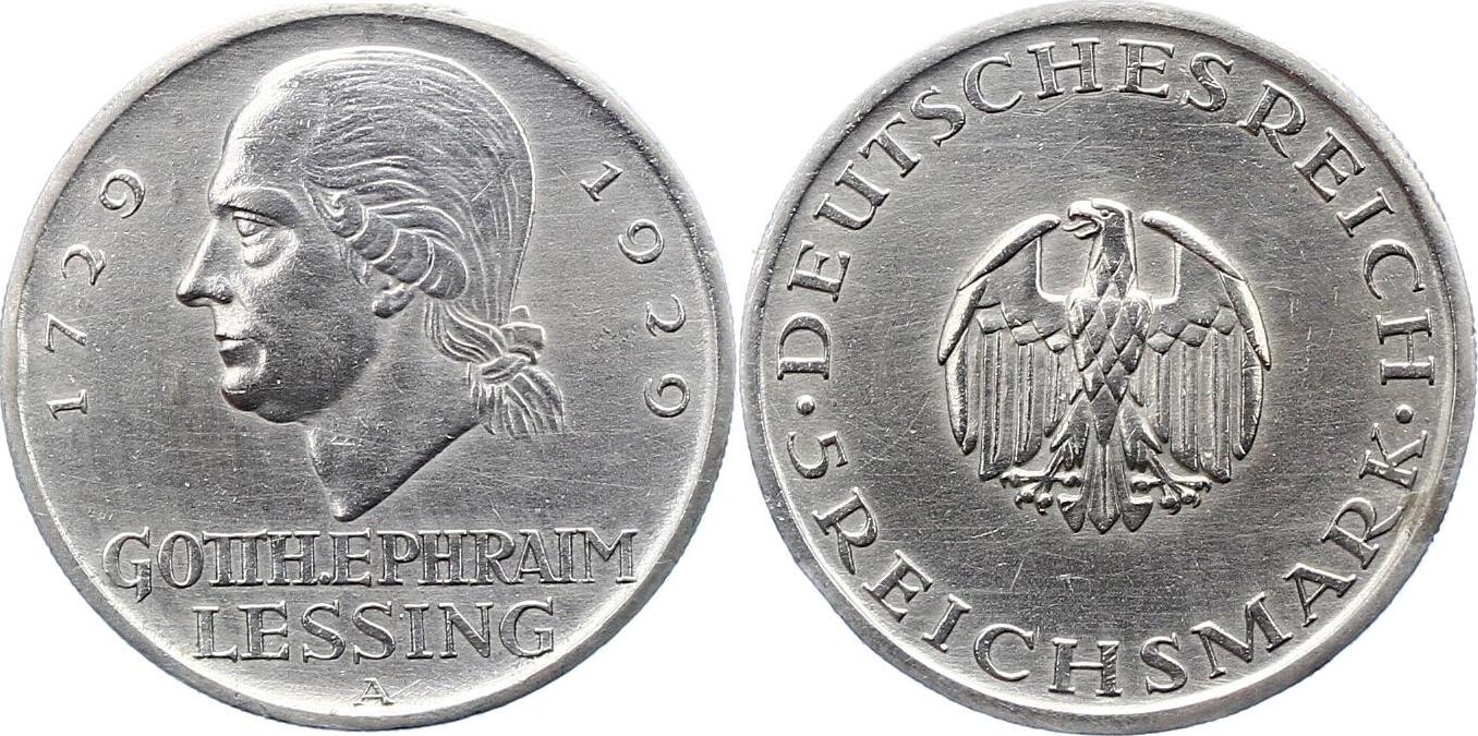 Weimarer Republik 5 Mark 1929 A Minimal gereinigt sehr schön