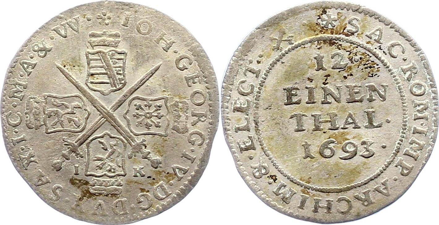 Sachsen Albertinische Linie 1 12 Taler 1693 IK Johann Georg IV 1691