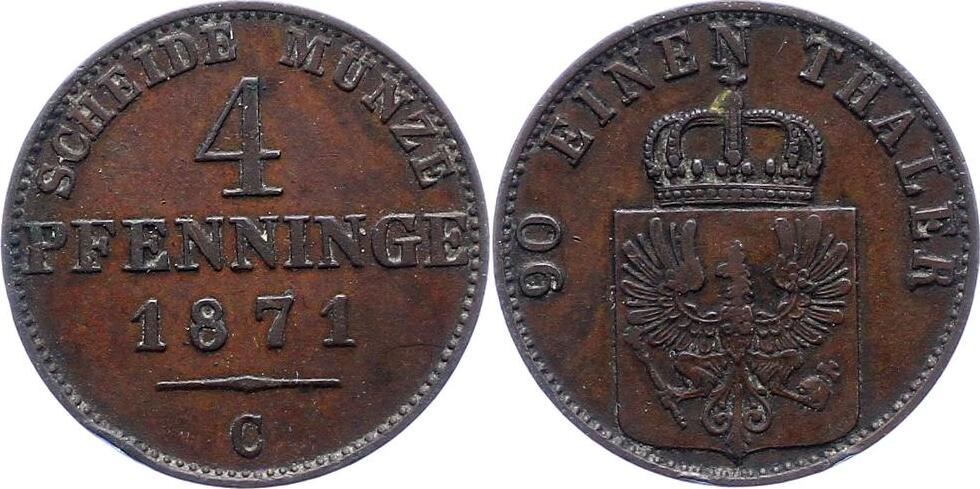 Brandenburg Preußen 4 Pfennig 1871 C Wilhelm I 1861 1888 Winz