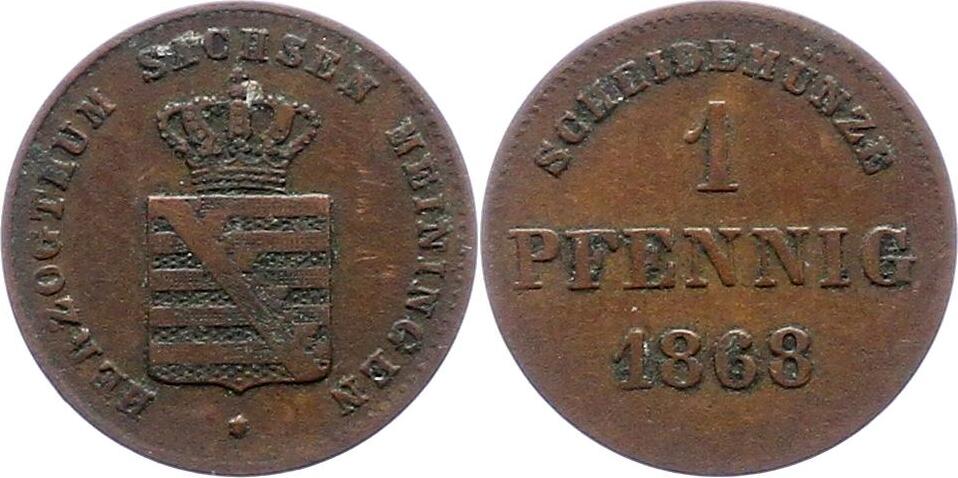 Sachsen Meiningen Pfennig 1868 Georg II 1866 1914 Sehr schön MA Shops