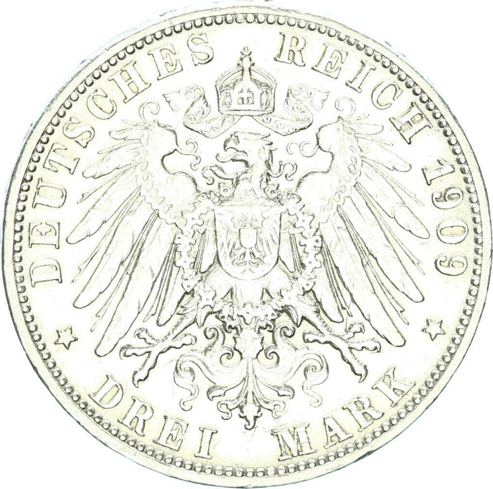 Württemberg 3 Mark 1909 F Wilhelm II 1891 1918 sehr schön MA Shops