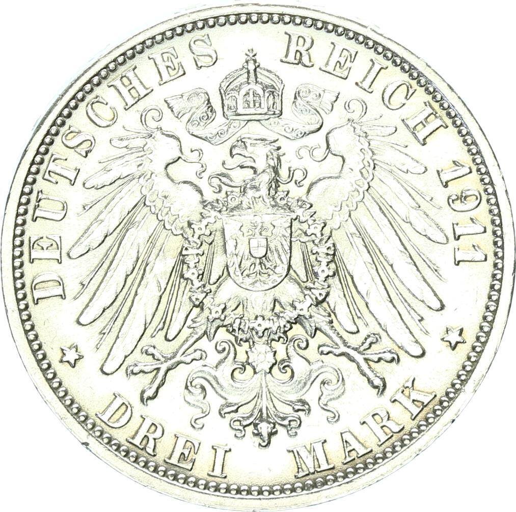 Württemberg 3 Mark 1911 F Wilhelm II 1891 1918 Hochzeit vorzüglich