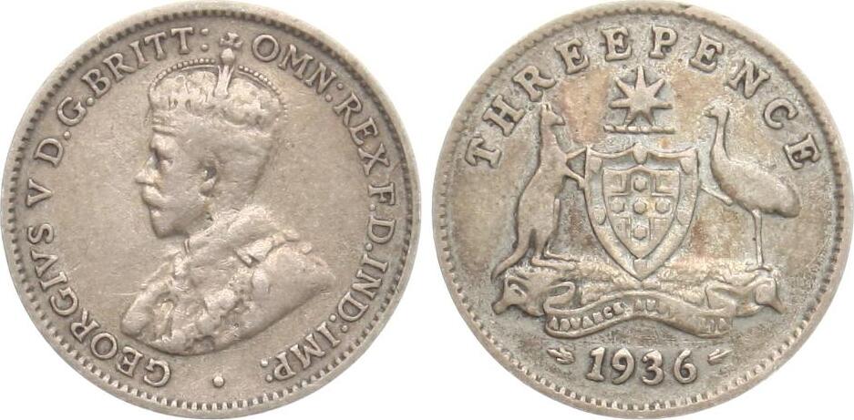 Australien Threepence 1936 Georg V Ss MA Shops