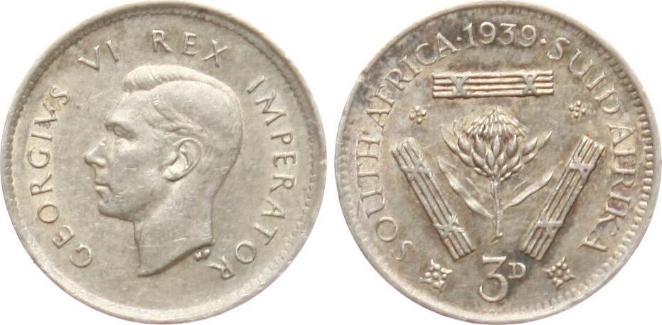 Südafrika 3 Pence 1939 Georg VI vz MA Shops