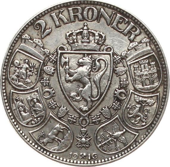 Norwegen 2 Kroner 1916 Håkon VII ss MA Shops