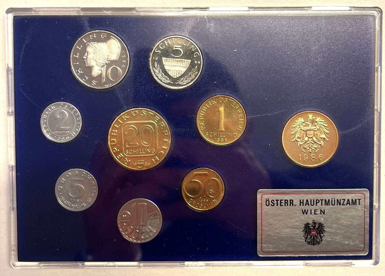 Österreich Schilling 1986 Münzsatz im Blister 8 Stück mit 1 Medaille