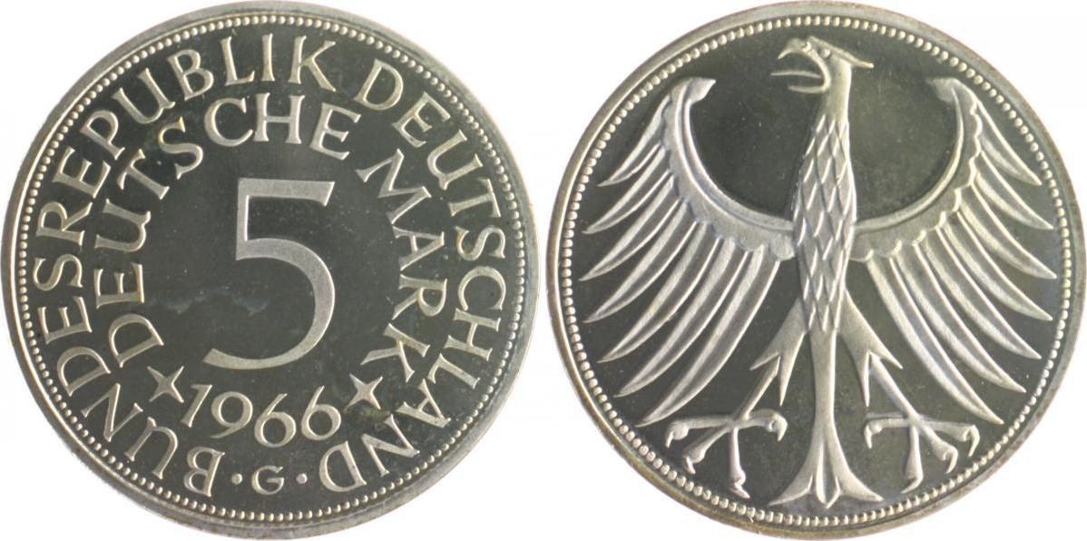 Bundesrepublik Deutschland BRD 5 Deutsche Mark DM 1966 G PP MA Shops