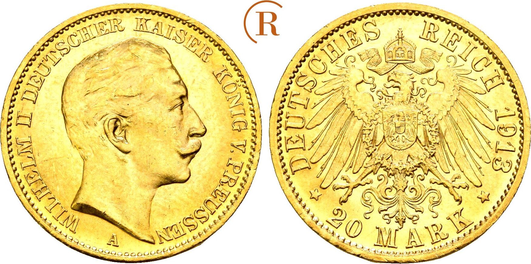 KAISERREICH PREUSSEN Wilhelm II 1888 1918 20 Mark 1913 A Gold