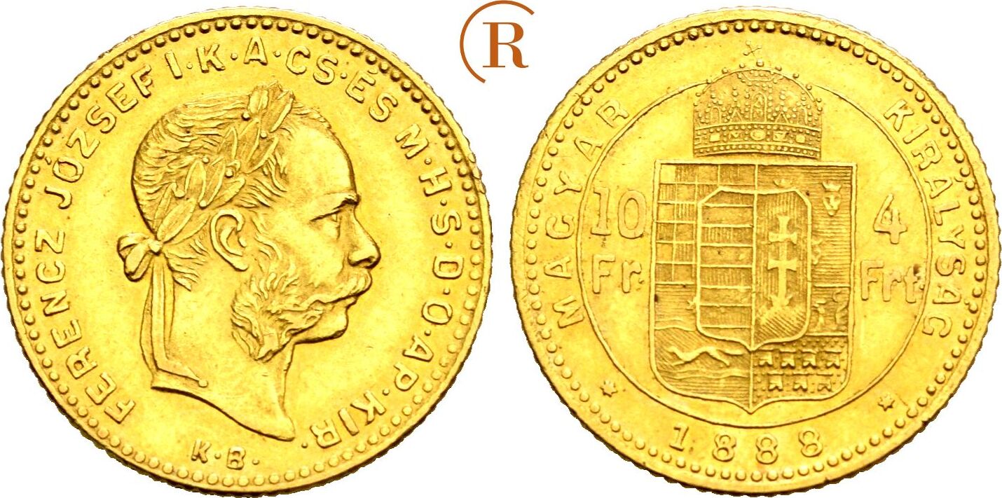 RÖMISCH DEUTSCHES REICH Franz Joseph 1848 1916 4 Forint 10 Franken