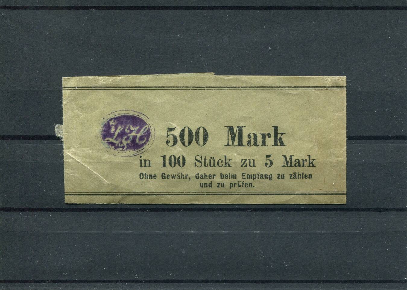 Deutsches Reich Banderole O J Hamburg 500 Mark 100 X 5 Mark