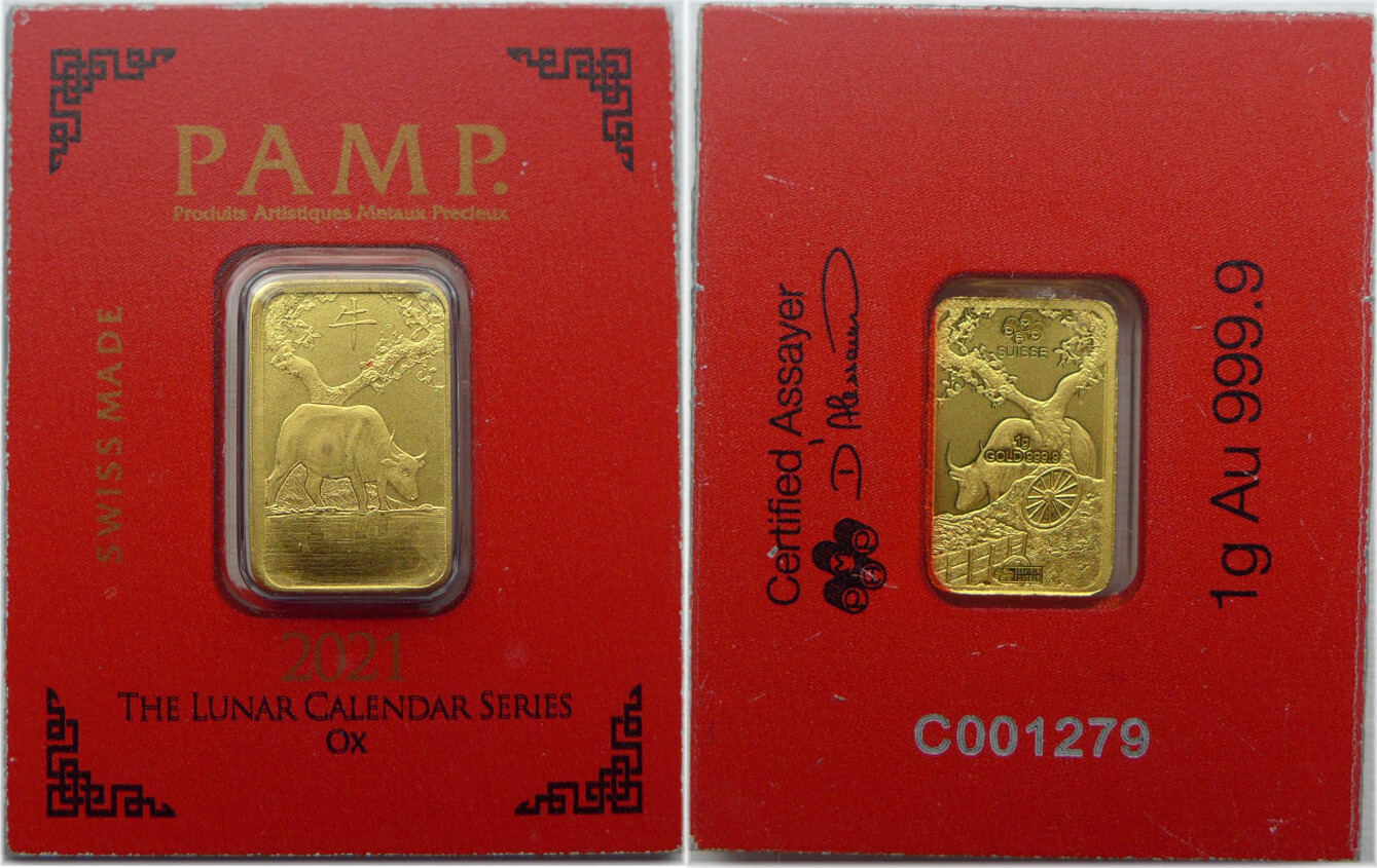 Schweiz Goldbarren 2021 Pamp Suisse Lunar Jahr Des Ochsen 1 G Gold