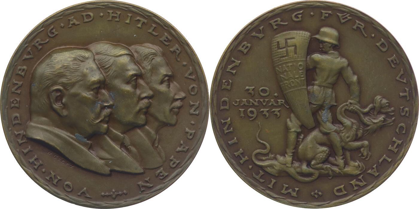 DEUTSCHLAND 1933 Bronze Medaille Drittes Reich 1933 1945 Vorzüglich