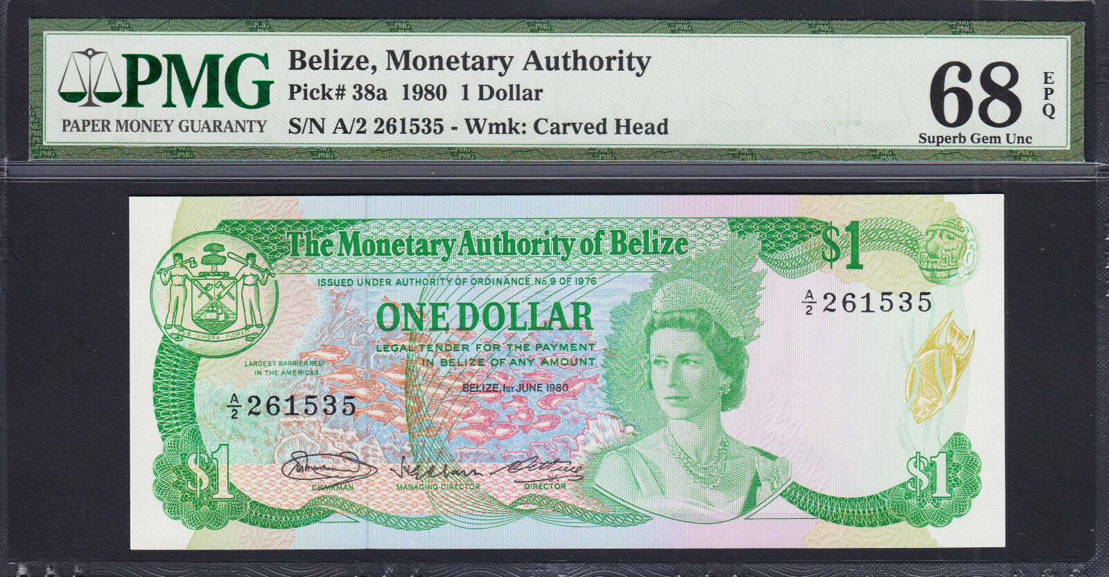 One Dollar 1980 Belize QEII Pick 38a Superb GEM UNC PMG 68 EPQ FINEST