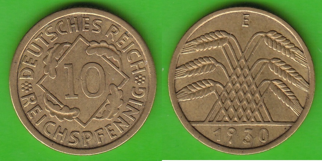 Weimarer Republik 10 Reichspfennig 1930 E Fast Vz MA Shops