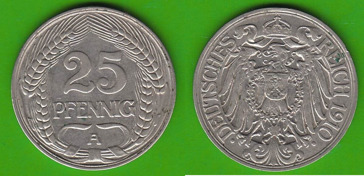 Kaiserreich 25 Pfennig 1910 A Fast Vz MA Shops