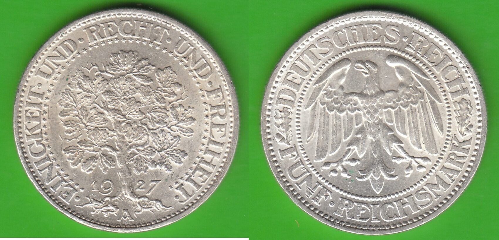 Weimarer Republik 5 Reichsmark 1927 A Eichbaum sehr hübsch vz vz st