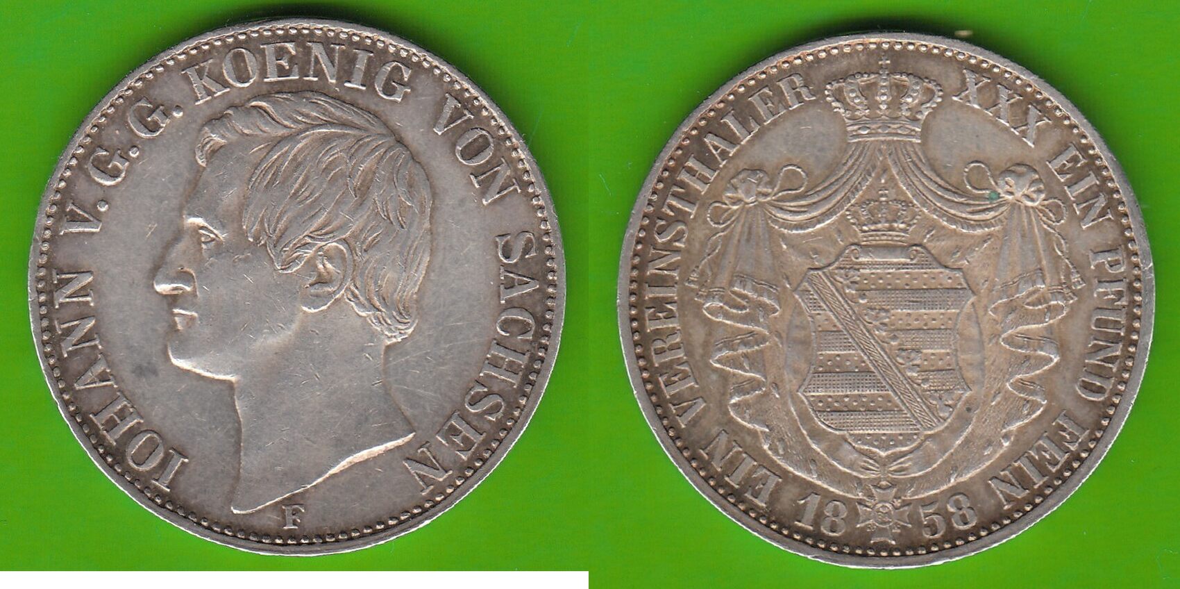 Sachsen Vereinstaler 1858 Johann 1854 1873 hübsch vz vz MA Shops