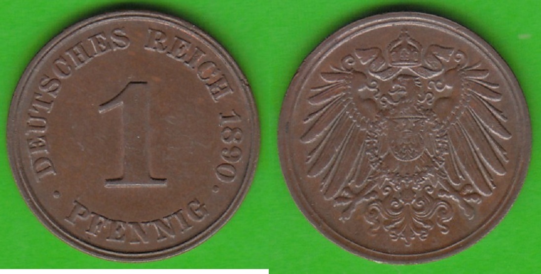 Kaiserreich 1 Pfennig 1890 J hübsch vz MA Shops