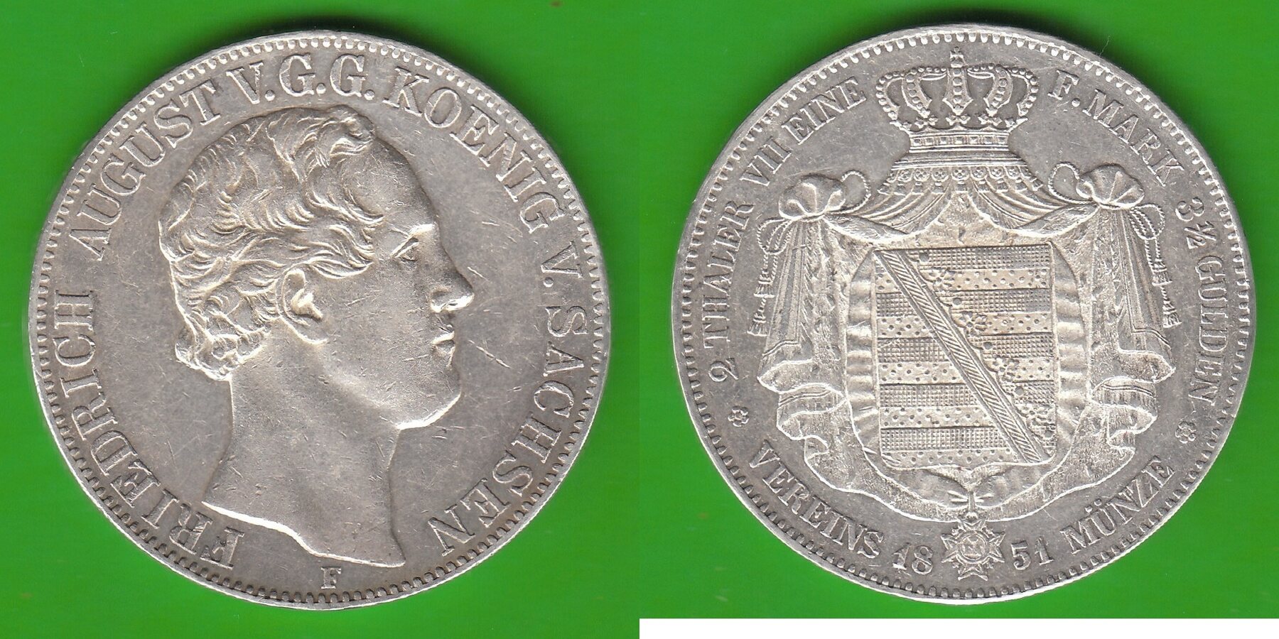 Sachsen Doppeltaler 1851 Friedrich August II 1836 1854 hübsch vz