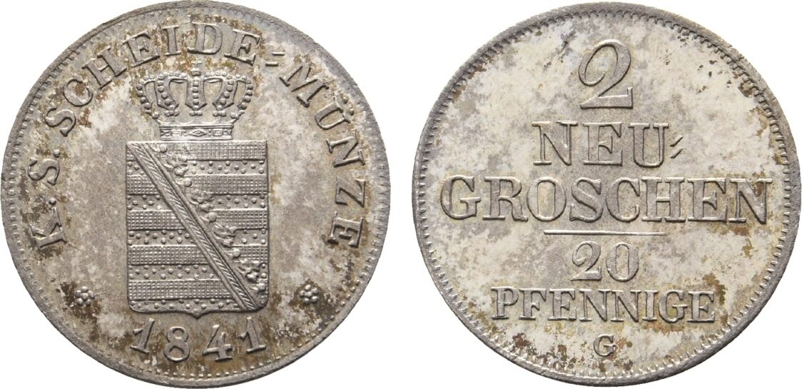 Sachsen Albertinische Linie 2 Neugroschen 1841 G Friedrich August II