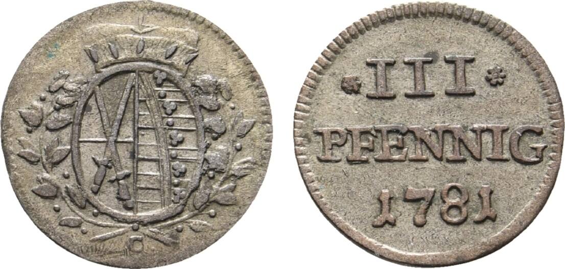 Sachsen Albertinische Linie Pfennig C Friedrich August Iii