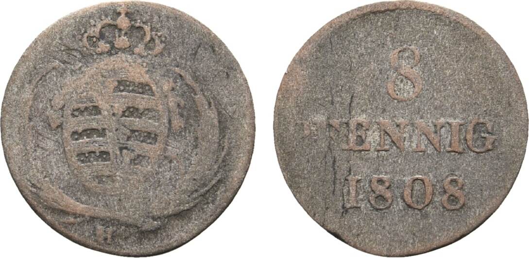 Sachsen Albertinische Linie 8 Pfennig 1808 H Friedrich August I 1806