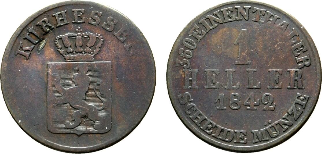 Hessen Kassel Cu Heller 1842 Wilhelm II Und Friedrich Wilhelm 1831