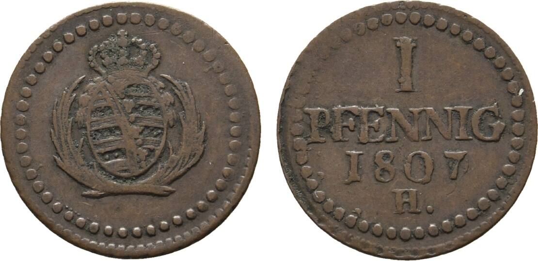 Sachsen Albertinische Linie Cu Pfennig H Friedrich August I