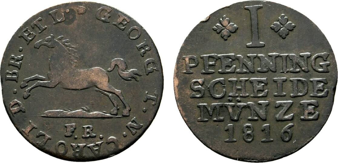 Braunschweig Wolfenbüttel Cu Pfennig 1816 FR Karl 1815 1830 Kl