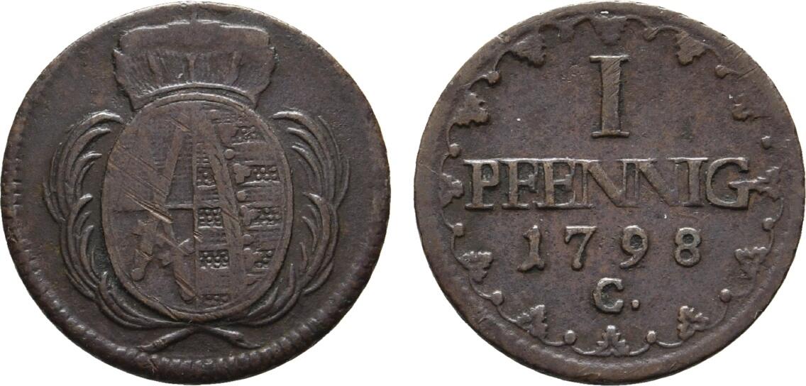 Sachsen Albertinische Linie Cu Pfennig 1798 C Friedrich August III