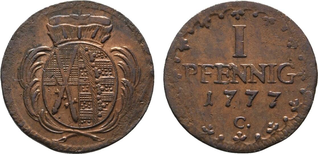 Sachsen Albertinische Linie Cu Pfennig 1777 C Friedrich August III