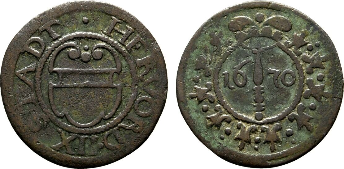 Brandenburg Preußen Cu 12 Pfennig 1670 Herford Friedrich Wilhelm 1640